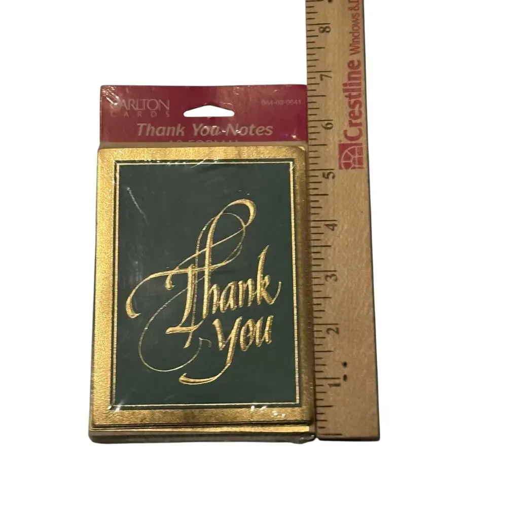 Vintage Carlton Cards Thank You Notes Sealed Set Gold Foil Script 12 Cards & Env